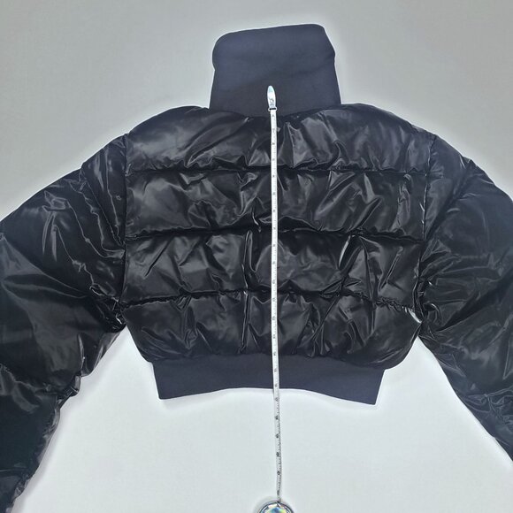WeWoreWhat Cropped Puffer Jacket Black Womens Size S Zip Front Quilted Coat - Picture 7 of 16